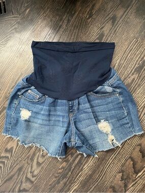 Jessica Simpson Maternity Distressed Denim Cutoff Shorts with Full Belly Panel
